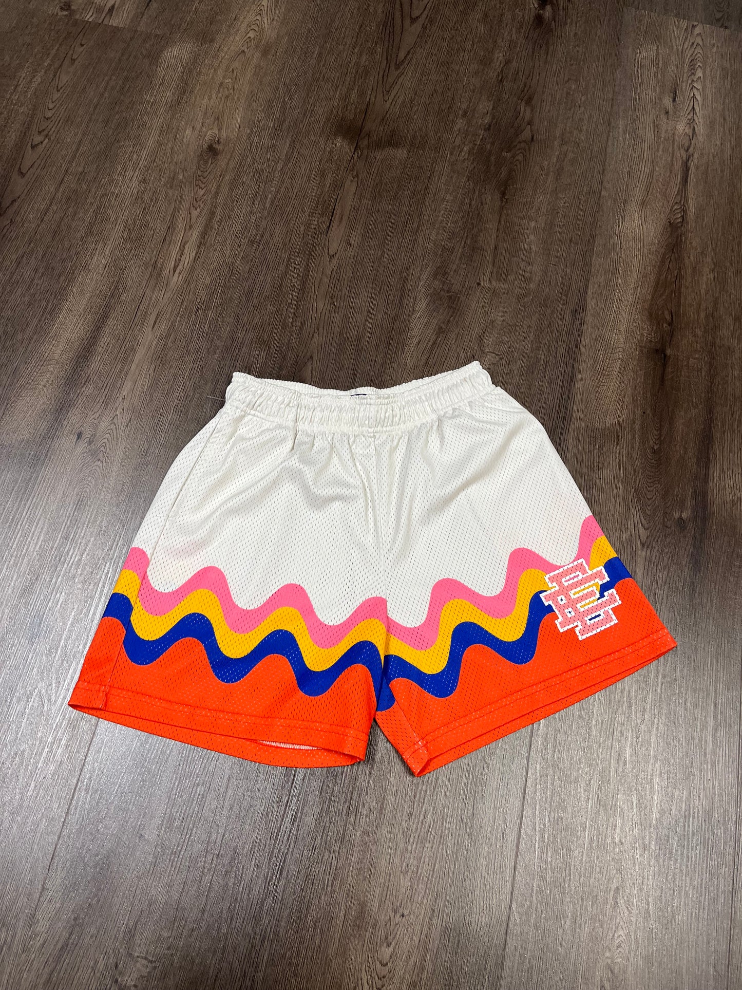EE White Orange Wavy Shorts
