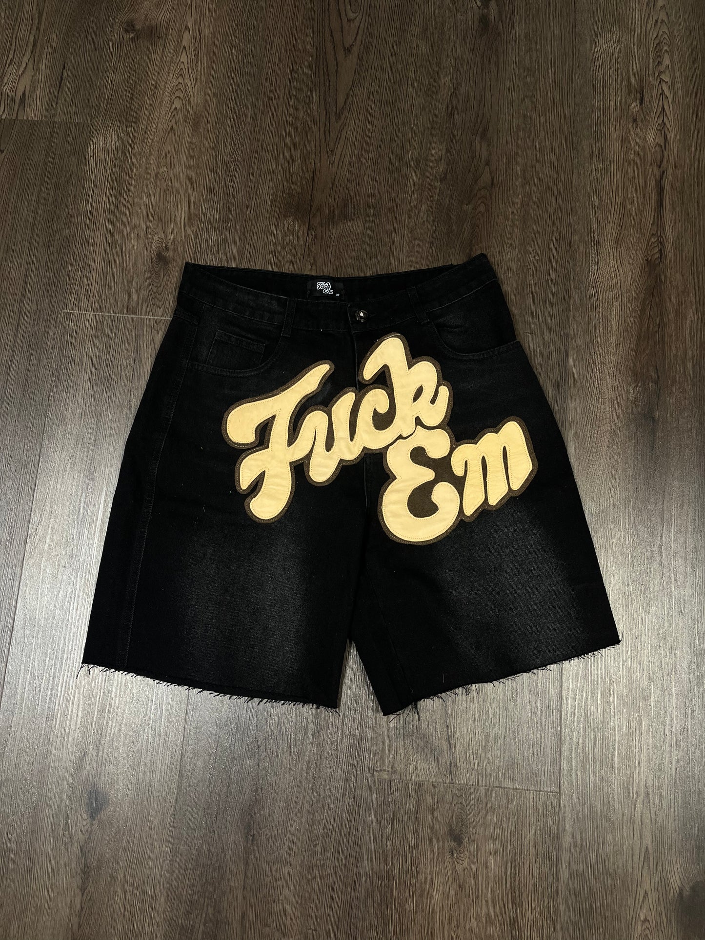 Fuck Em Jorts Cream Brown Patch