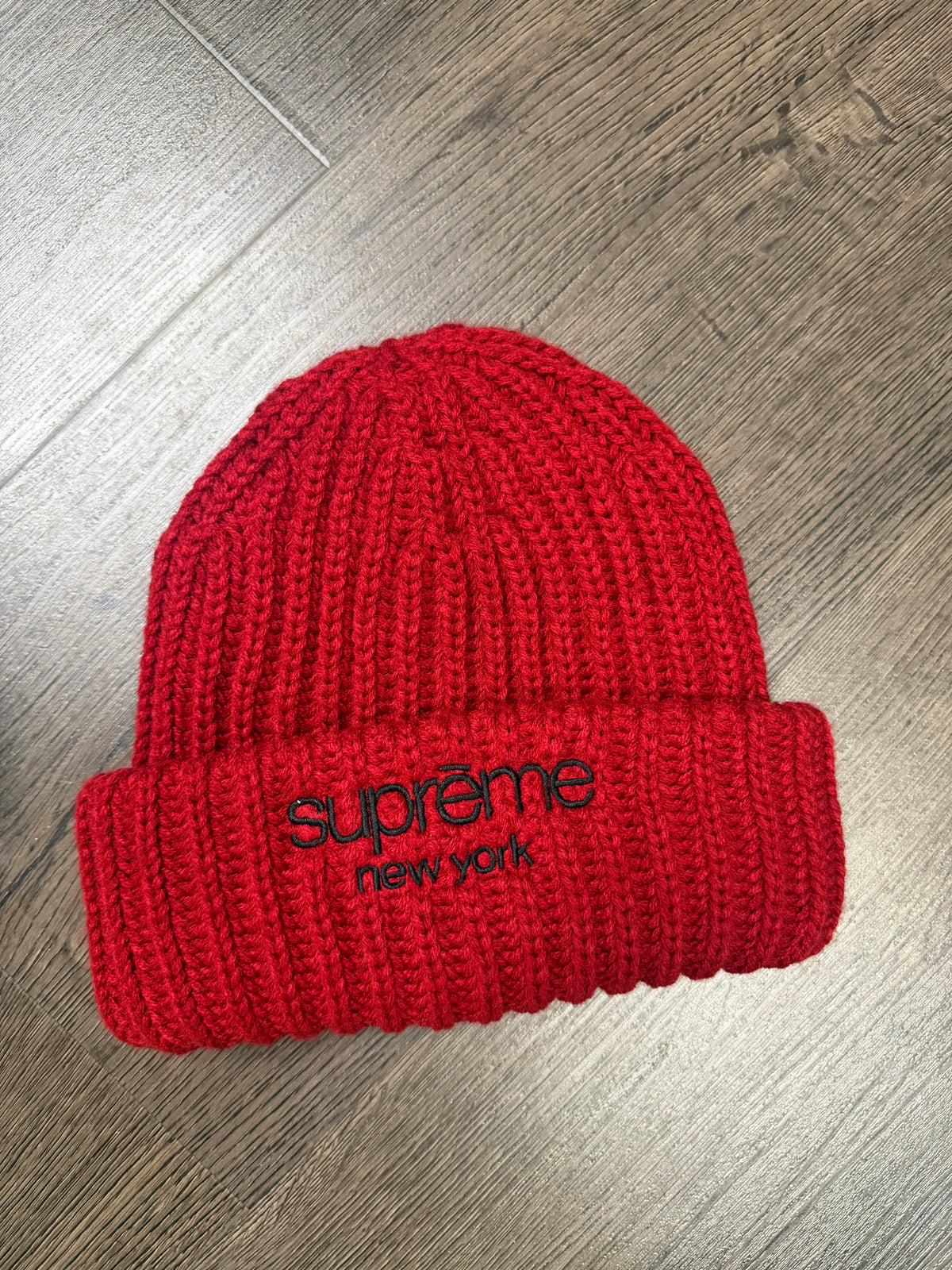 Supreme Red Ribbed Beanie