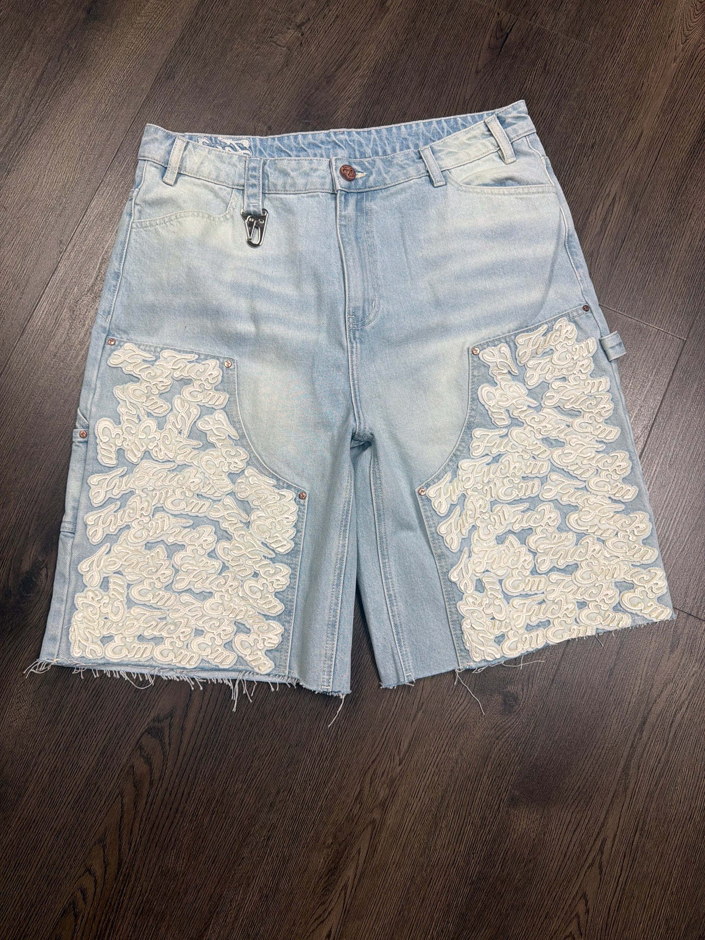 Fuck Em White Carpenter Jorts
