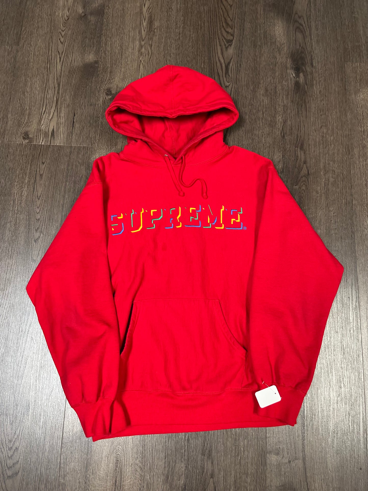 Supreme Red Multicolor Spellout Hoodie