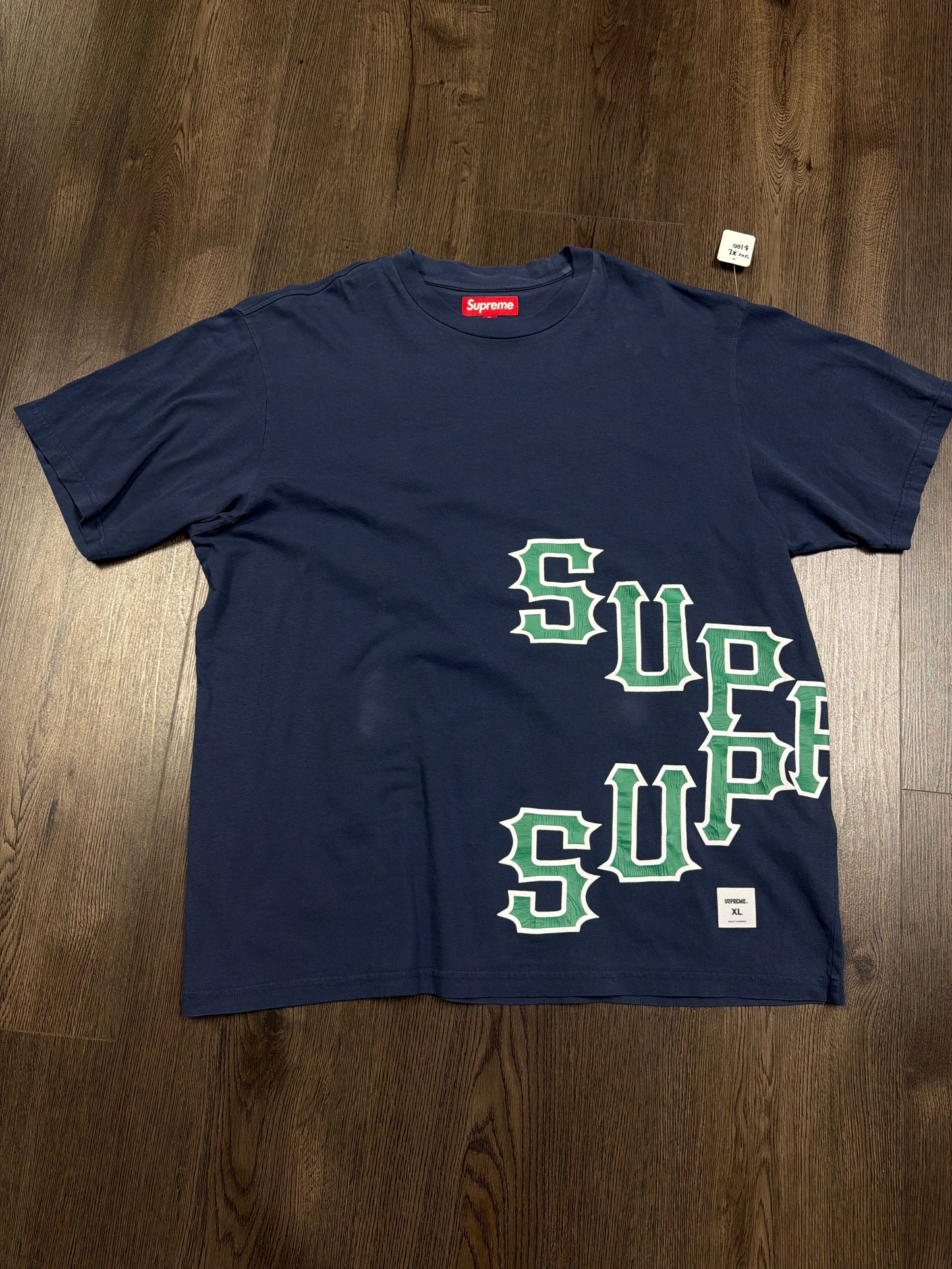 Supreme Navy Green Cracked Logo Tee