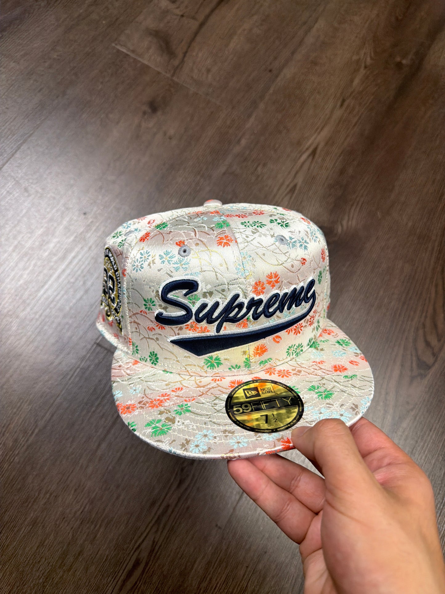 Supreme White Floral Fitted Hat