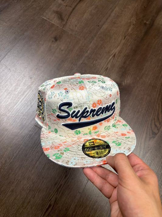 Supreme White Floral Fitted Hat
