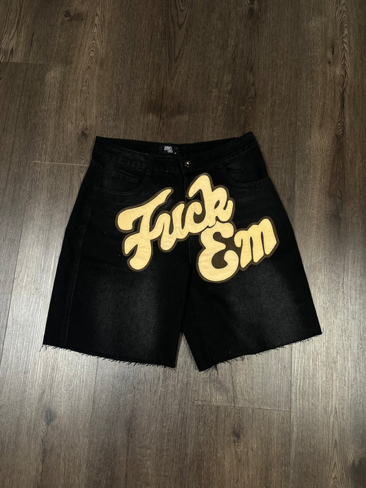 Fuck Em Jorts Cream Brown Patch