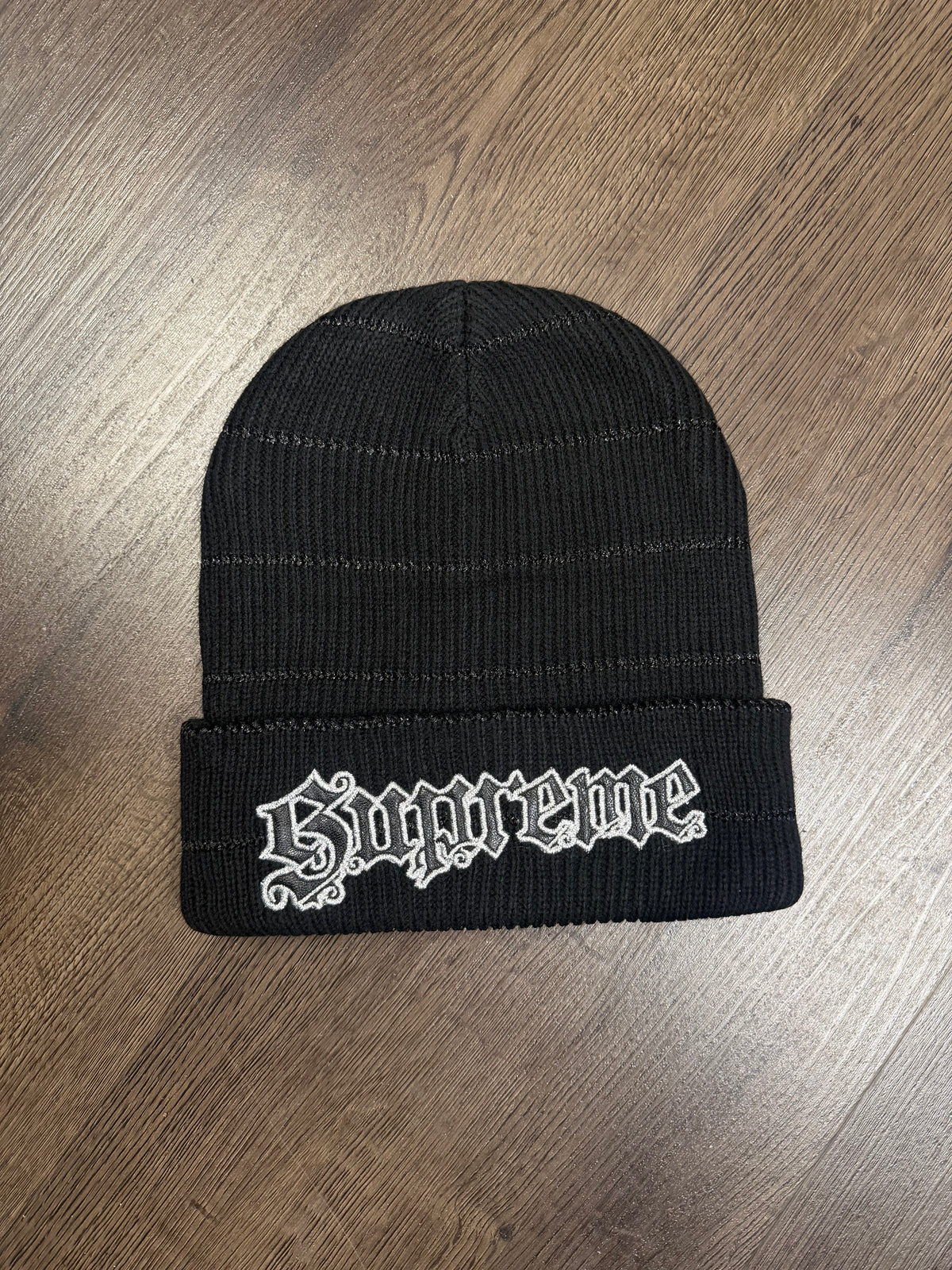 Supreme Black Metallic Stripe Beanie