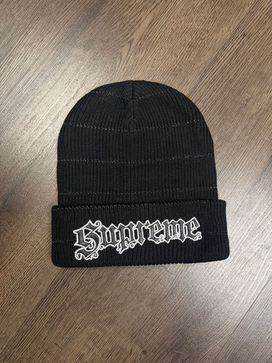 Supreme Black Metallic Stripe Beanie