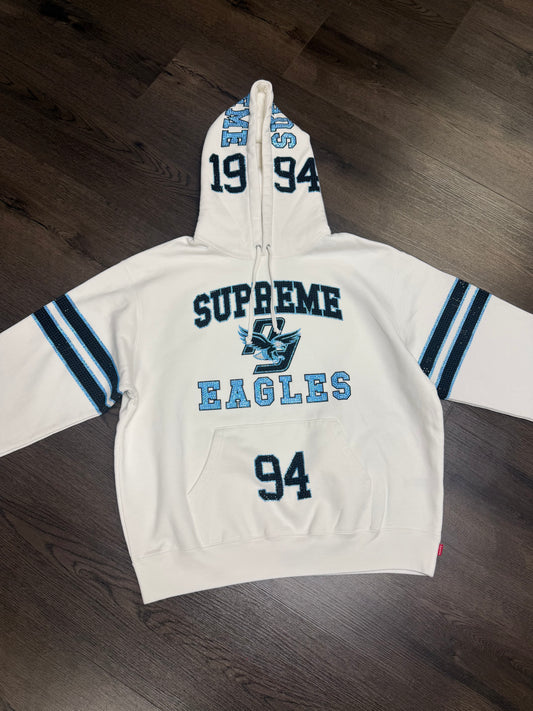 Supreme Eagles White Blue Rhinestone Hoodie