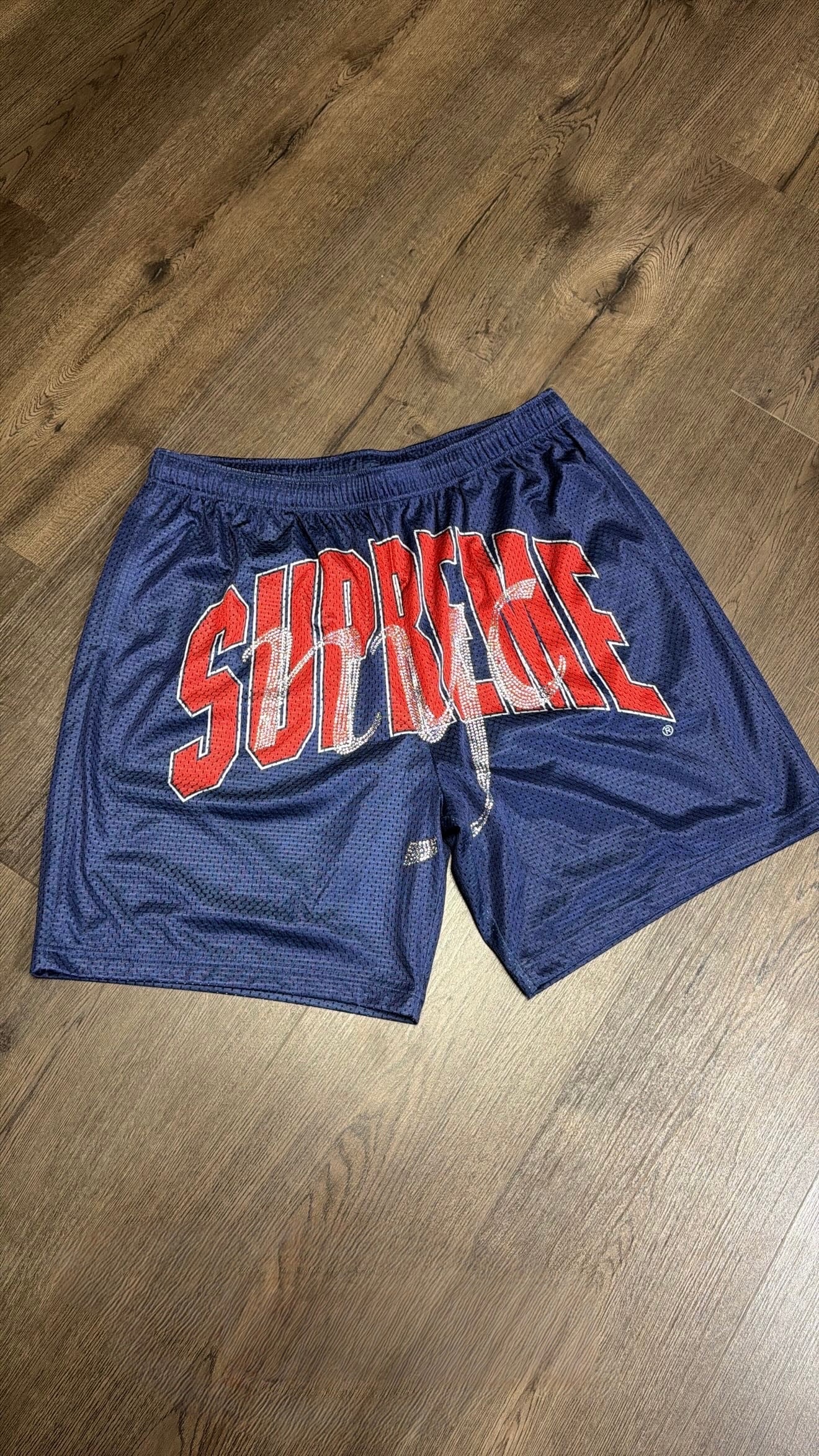 Supreme Navy Red Rhinestone Shorts
