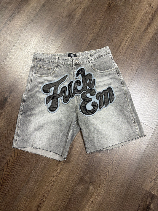 Fuck Em Jorts Black Grey Patch