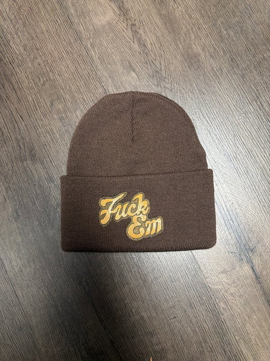 Fuck Em Brown Beanie