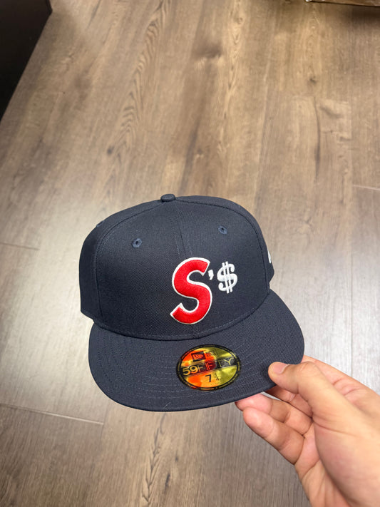 Supreme Navy/Red Money S Logo Fitted Cap