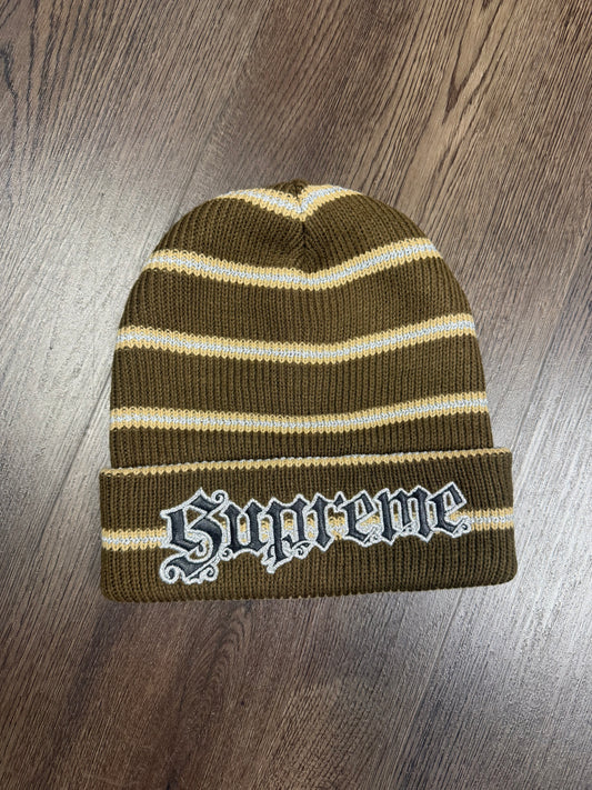 Supreme Brown Metallic Stripe Beanie
