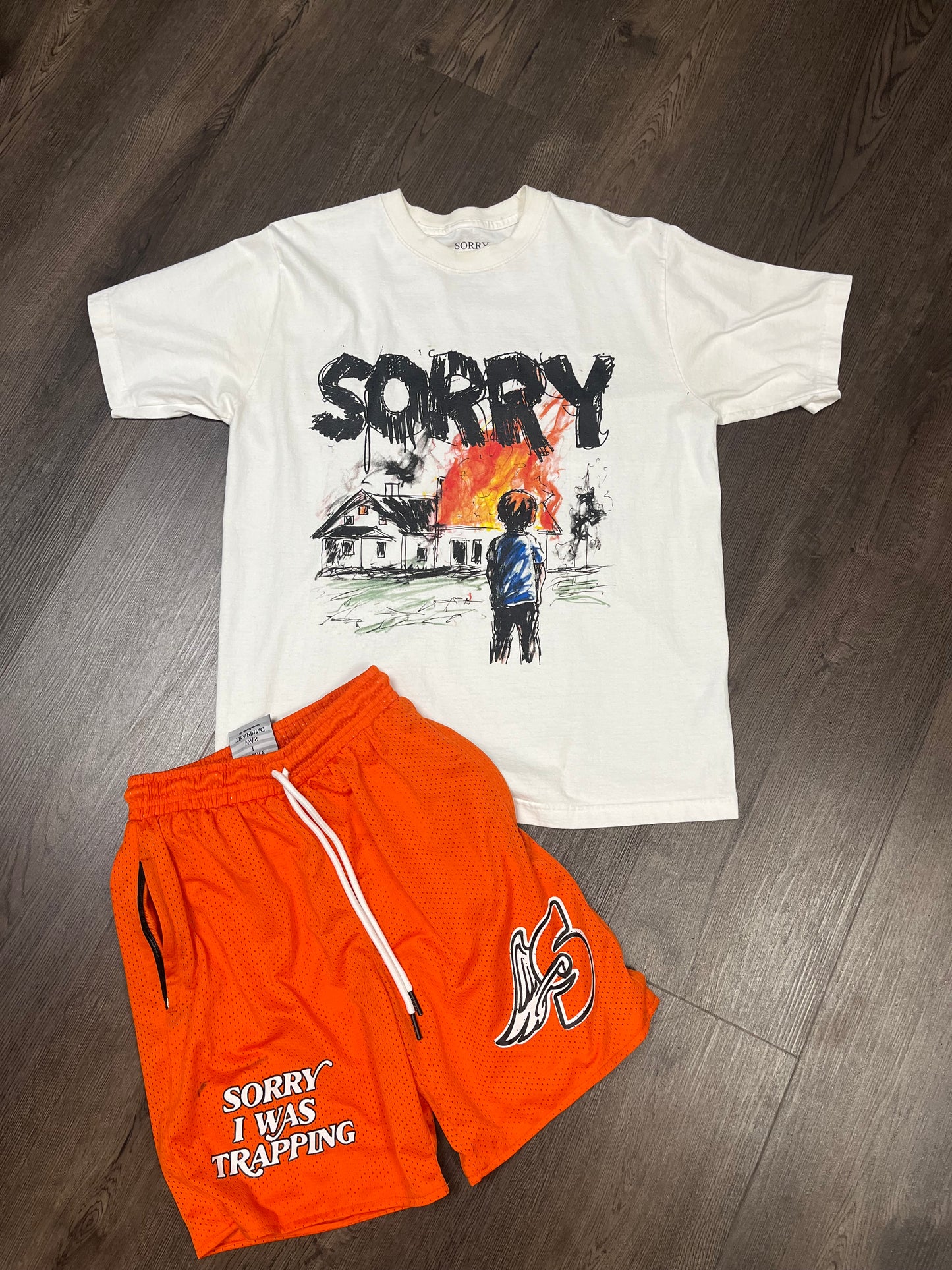 Sorry I Was Trapping Orange/White Short Set