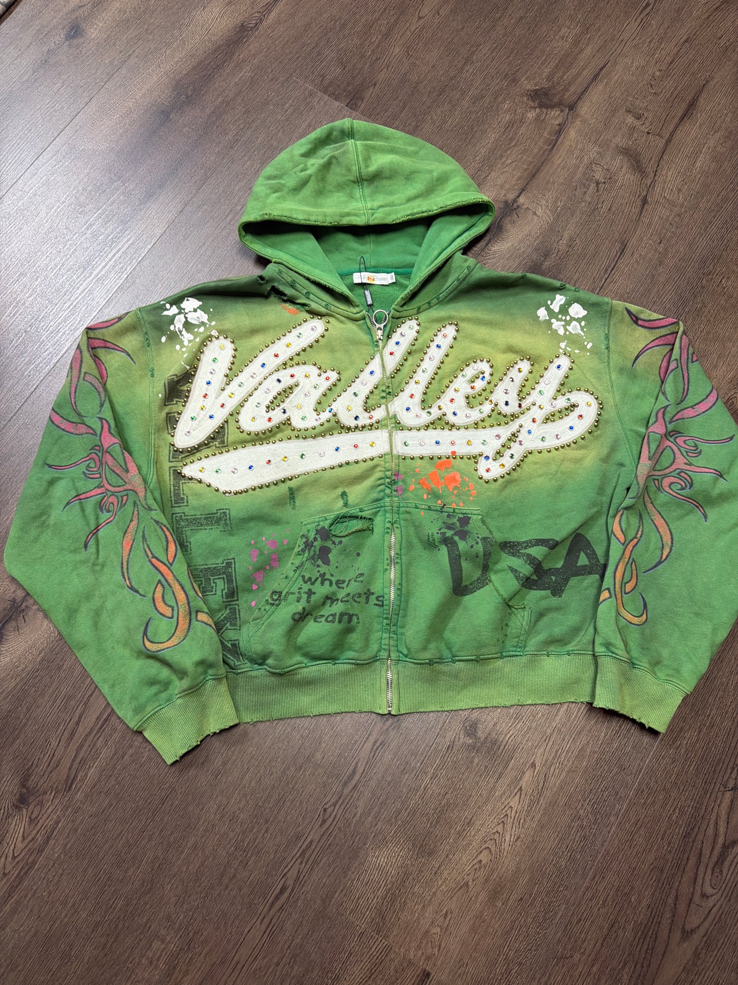 Vale Forever Green Paint Studded Zip Up