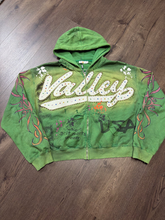 Vale Forever Green Paint Studded Zip Up