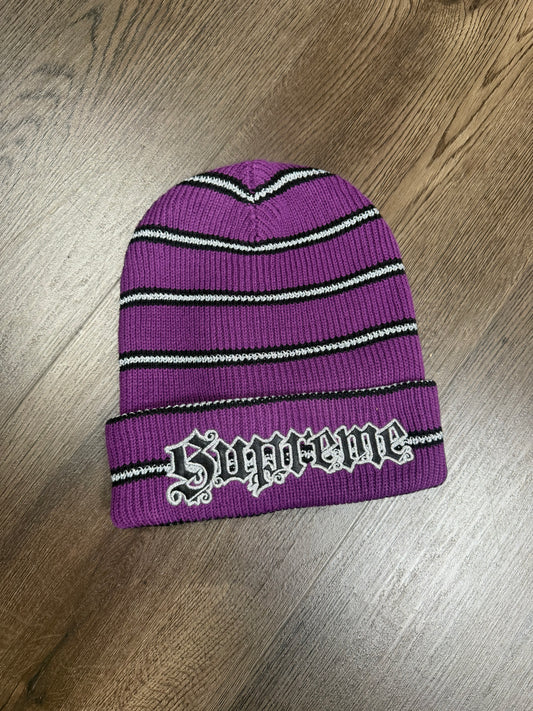 Supreme Purple Metallic Stripe Beanie