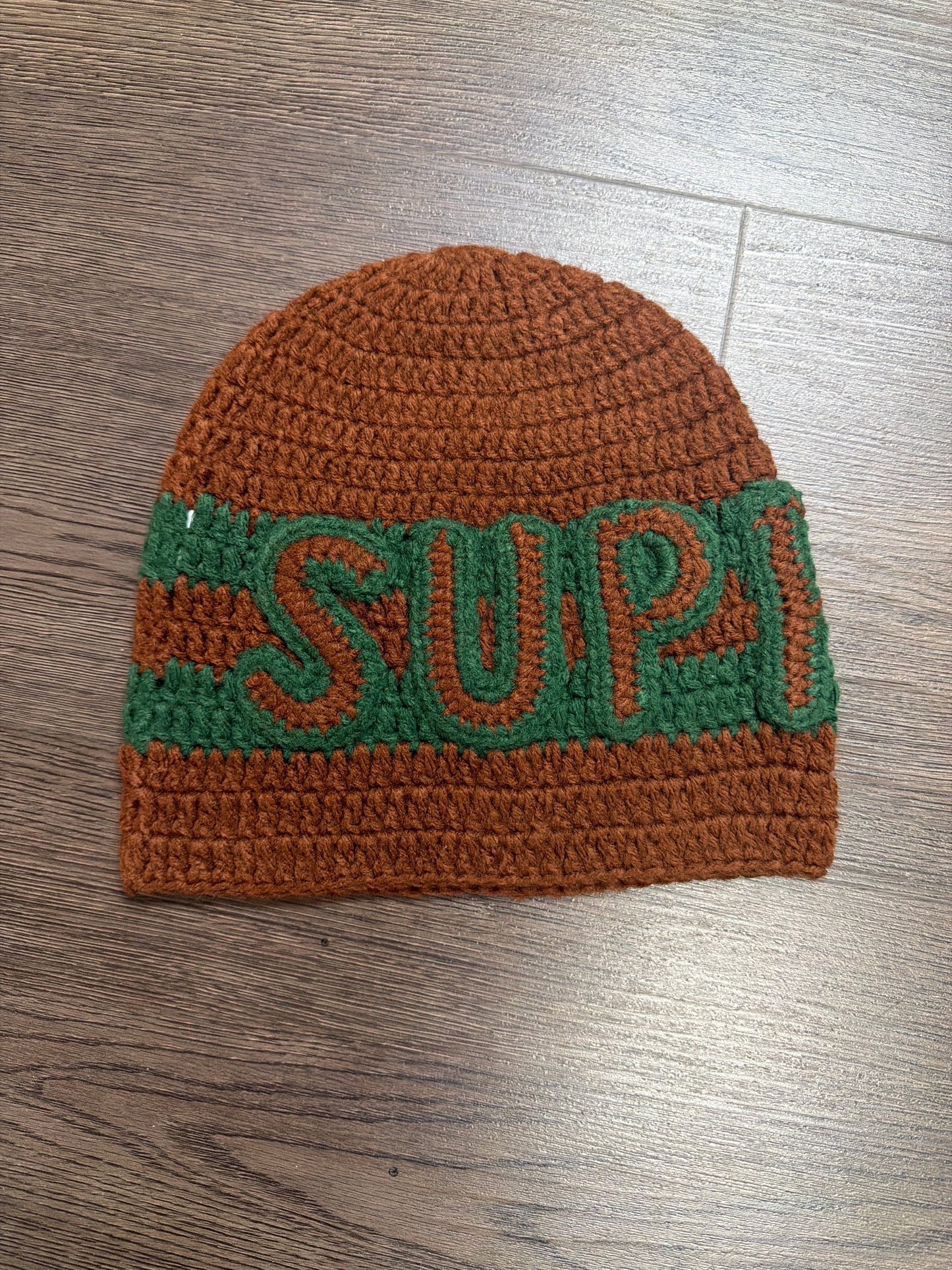 Supreme Brown Green Crochet Beanie