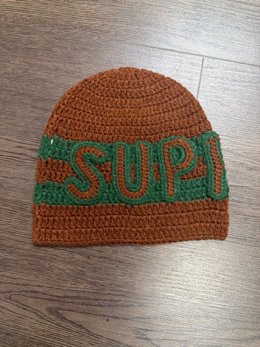 Supreme Brown Green Crochet Beanie