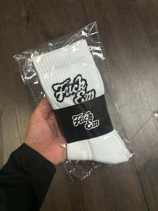 Fuck Em White/Black Big Logo Socks