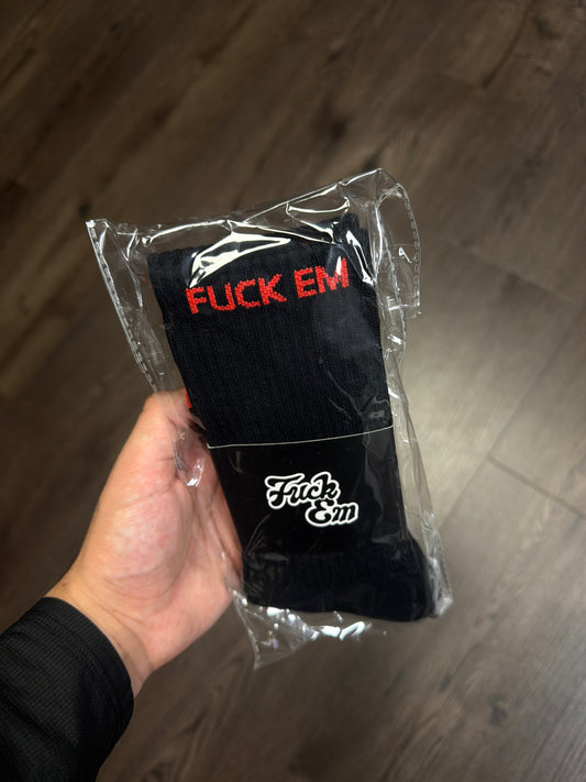 Fuck Em Black Red Socks